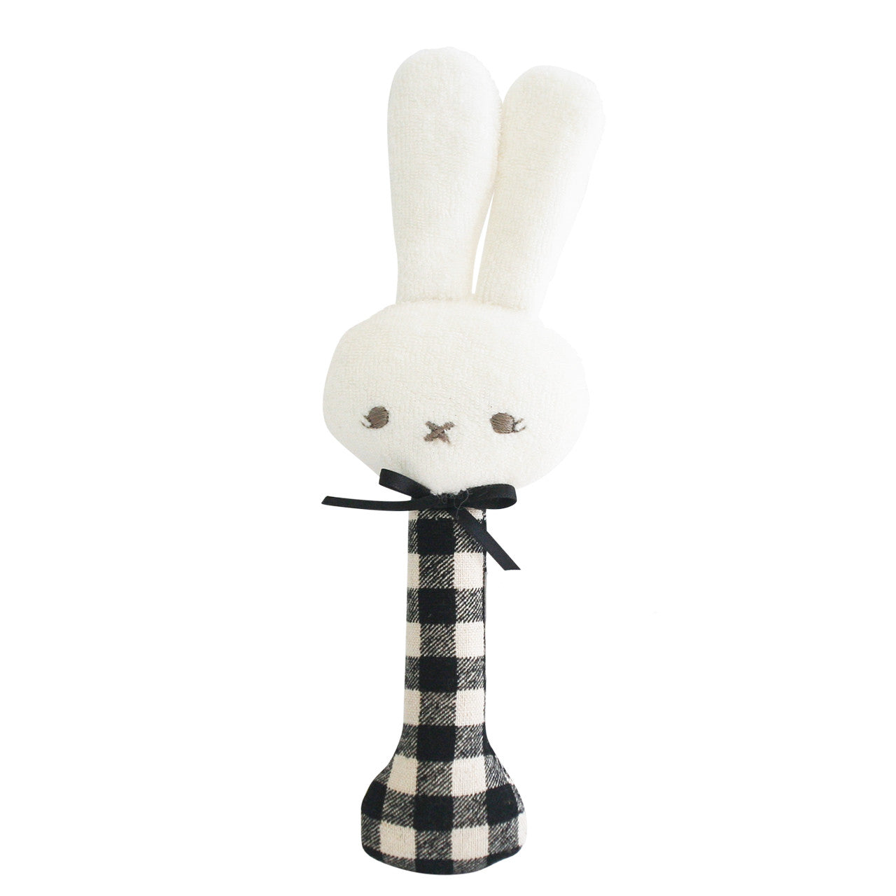 Bunny Stick Rattle - Black Check - Alimrose