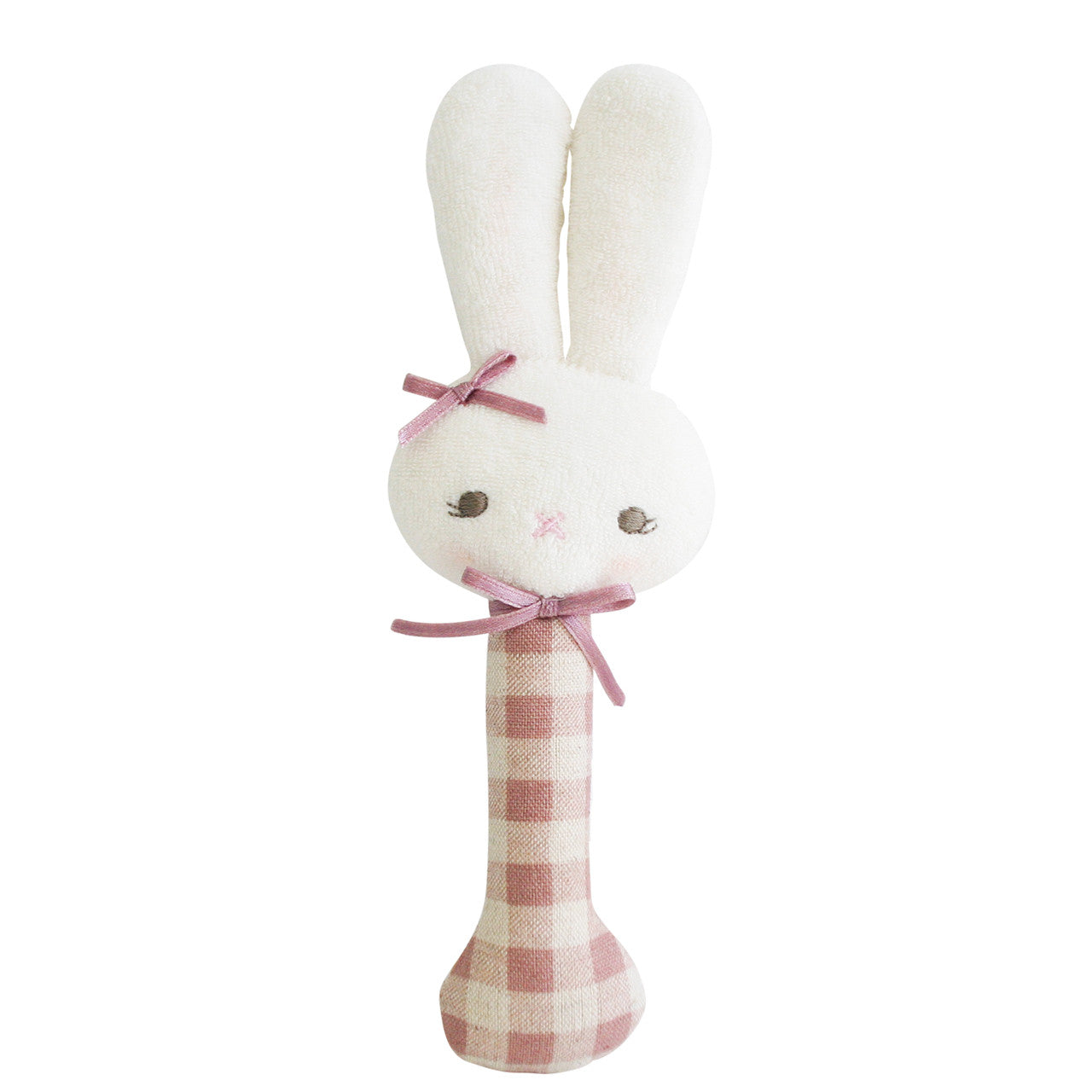 Bunny Stick Rattle - Rose Check - Alimrose