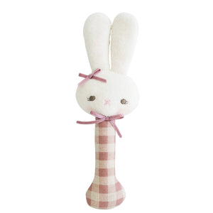 Bunny Stick Rattle - Rose Check - Alimrose