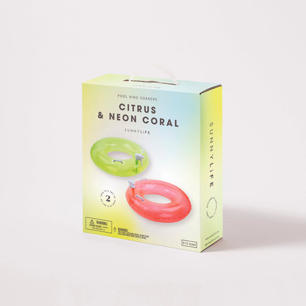 Pool Ring Soakers - Citrus/Neon Coral - Set of 2 - Sunnylife